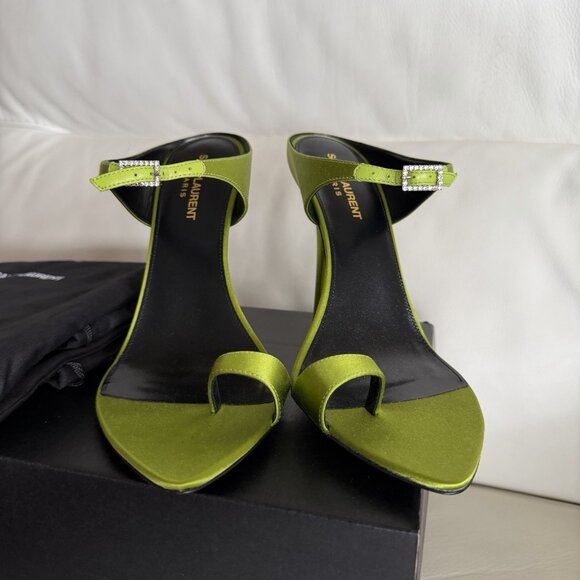 NEW SAINT LAURENT Dive Sandal Heels Pea Green SZ 40 - Picture 9 of 9